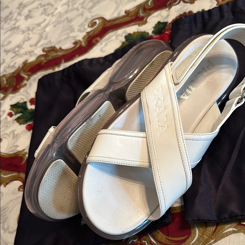 Prada Ivory Sandals with Black Dust Bags - Picture 8 of 9